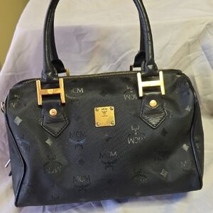 MCM Black Satchel with Gold Hardware